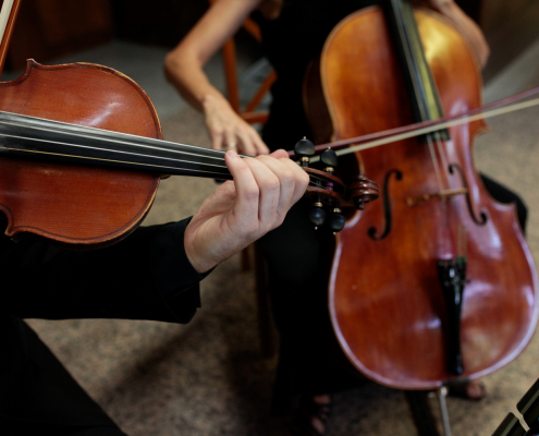 Instrumentos de cuerda, violín y violonchelo